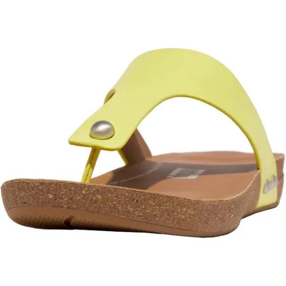 NIB Fitflop 9 Iqushion Leather Toe Post Sandals Flip Flops Studded Sunny Lime - Picture 11 of 12